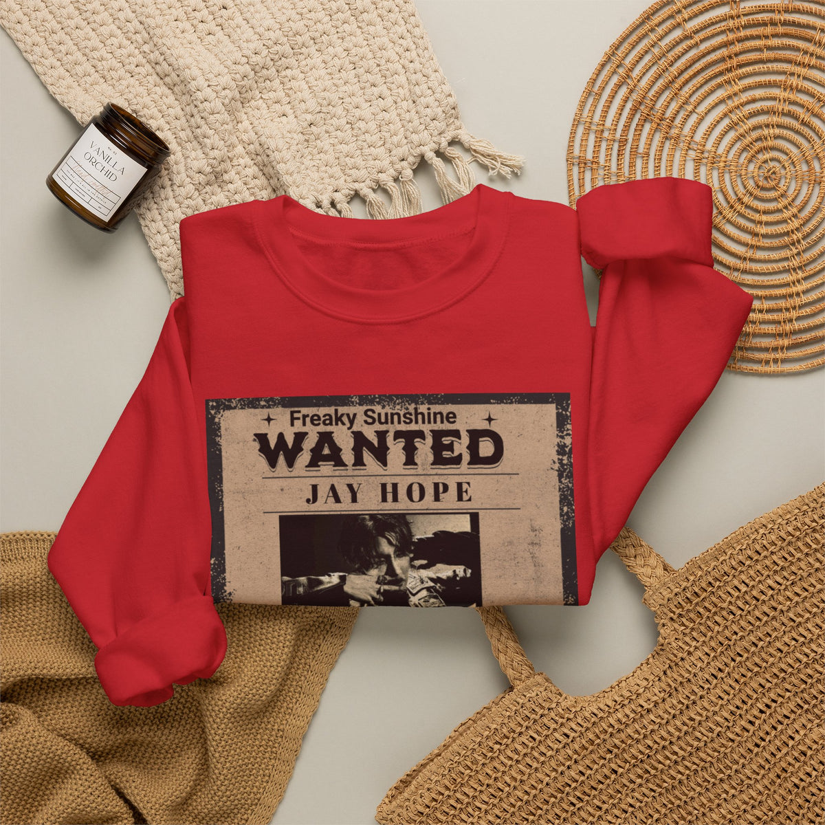 Wanted Poster Crewneck Sweatshirt – 'Freaky Sunshine: WANTED Jay Hope' Retro Graphic