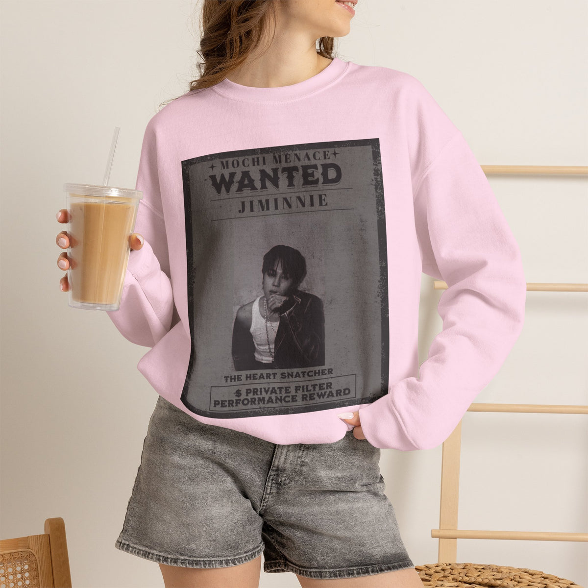 Wanted Poster Crewneck Sweatshirt — 'WANTED: Jiminie' Vintage K-Pop Graphic