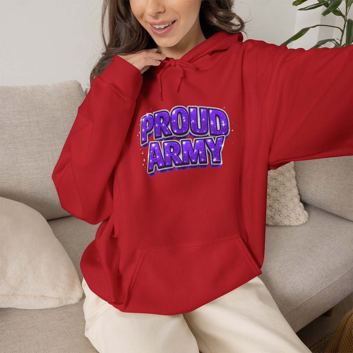 Proud Army Hoodie — Bold Purple Graphic  Pullover