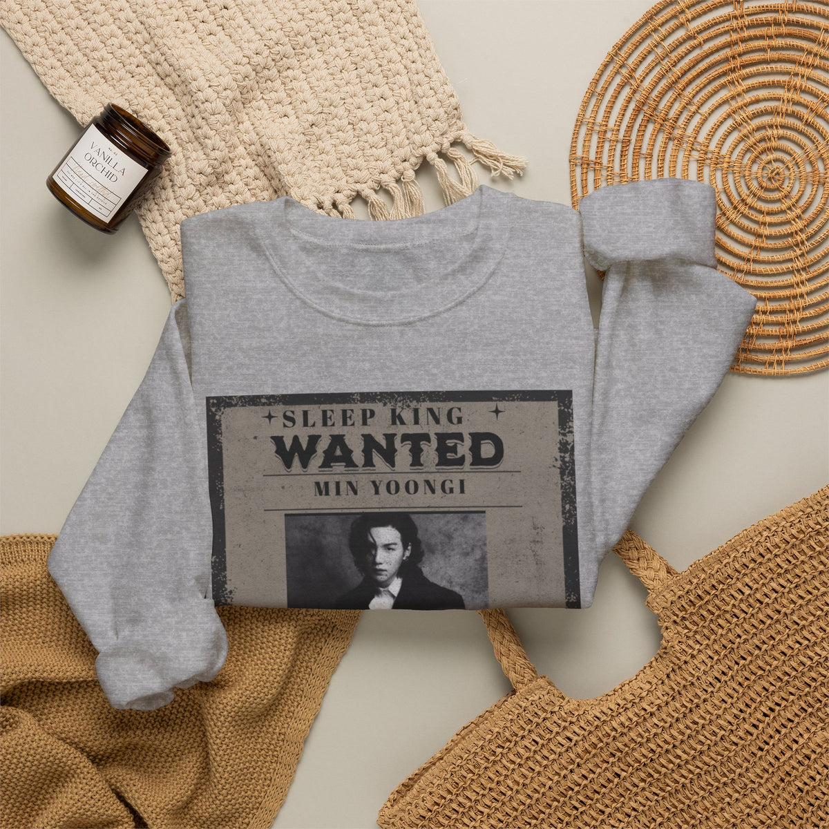Suga Wanted Poster Crewneck Sweatshirt – Vintage 'Sleep King' Graphic