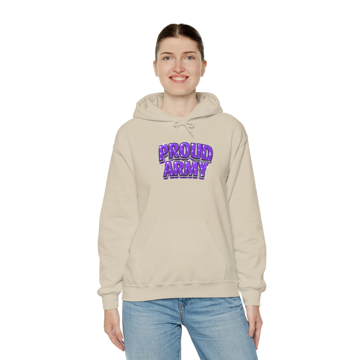 Proud Army Hoodie — Bold Purple Graphic  Pullover