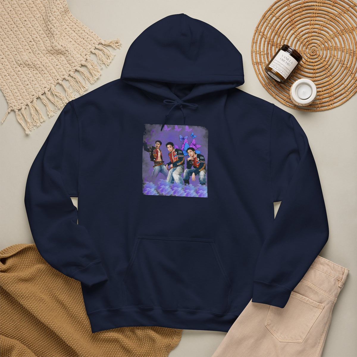 JHOPE Photo Hoodie — Purple Watercolor Floral Crew Sweatshirt