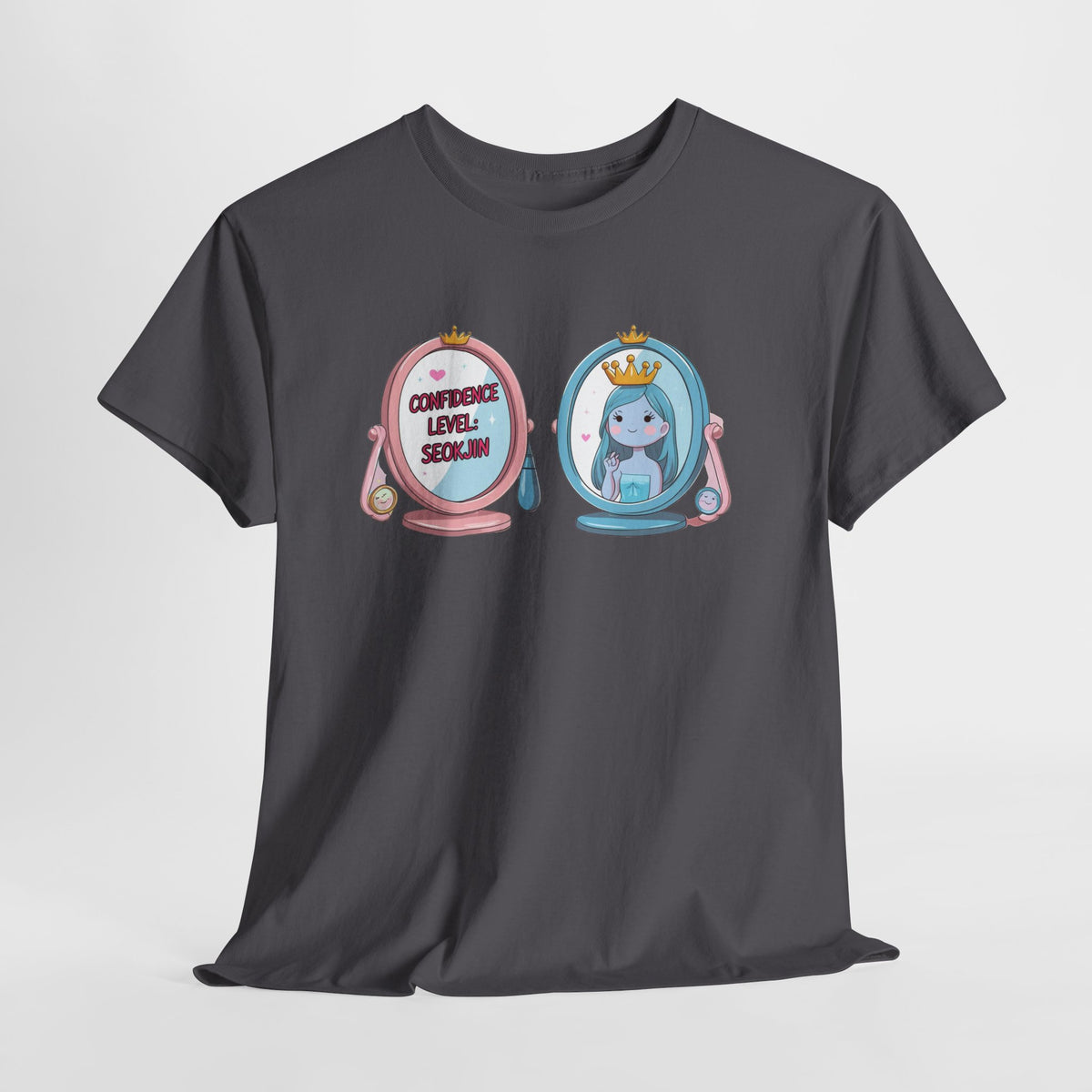 JIN Level Shirt — Cute Pink & Blue Mirrors Graphic Tee ("Comfort Level: Secure")