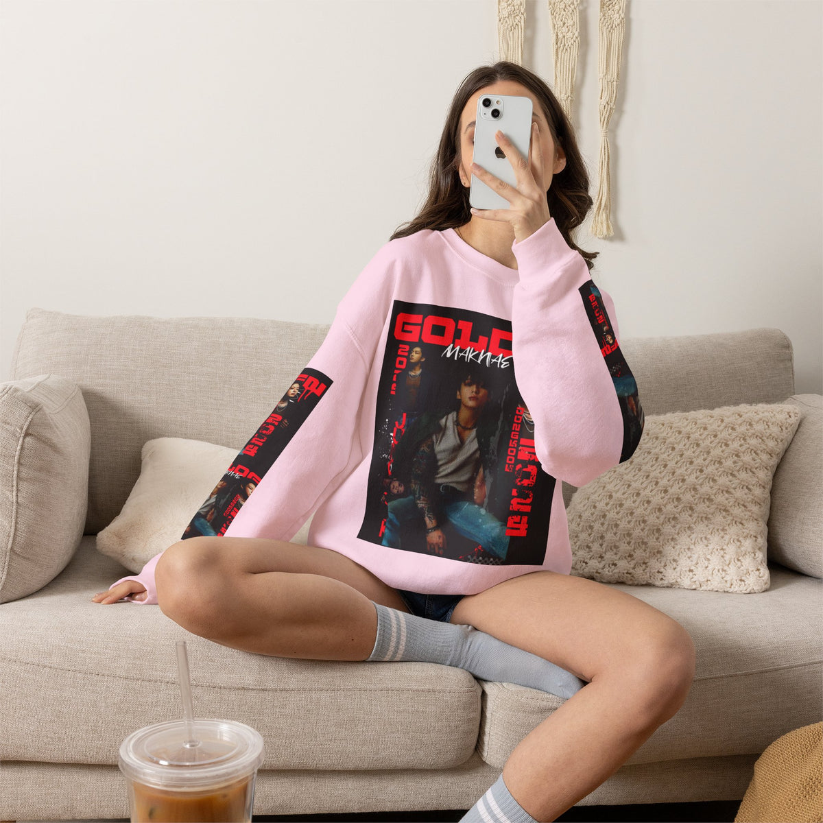 Jungkook Graphic Crewneck Sweatshirt — "GOLDEN"  Inspired Photo Print