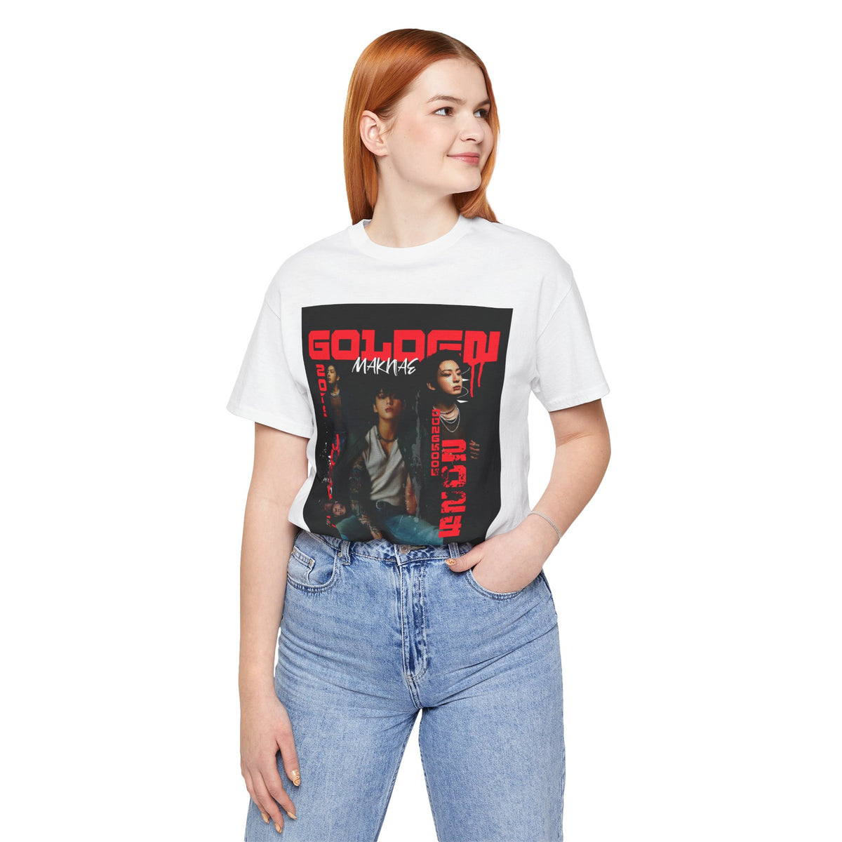 Jungkook Graphic Tee — Golden (Red Text)