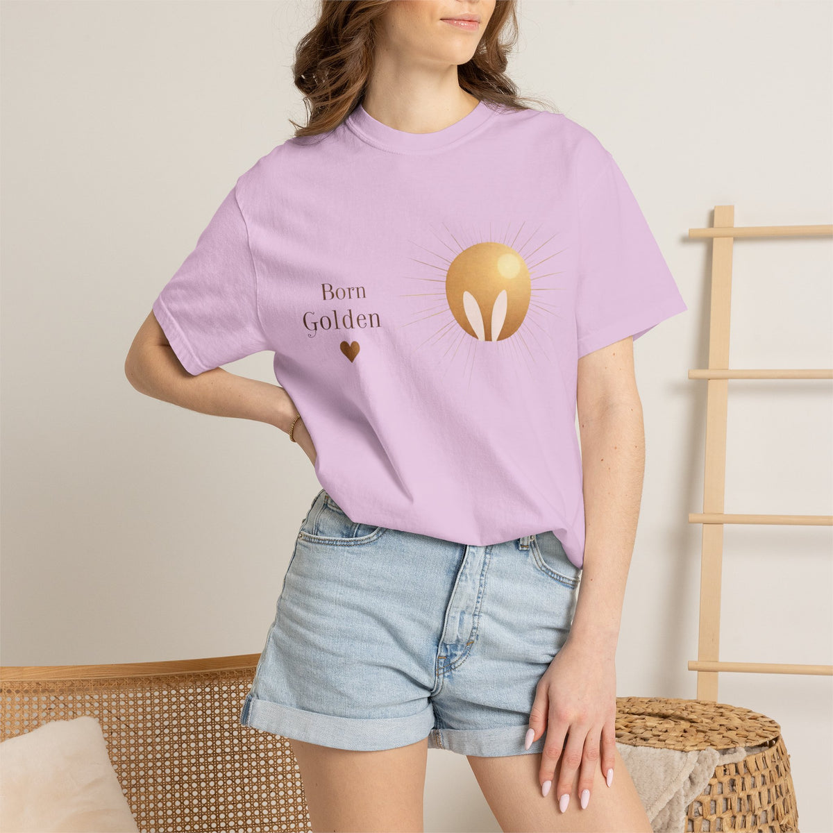 JK Born Golden Tee — Minimal Sun Badge Graphic T-Shirt