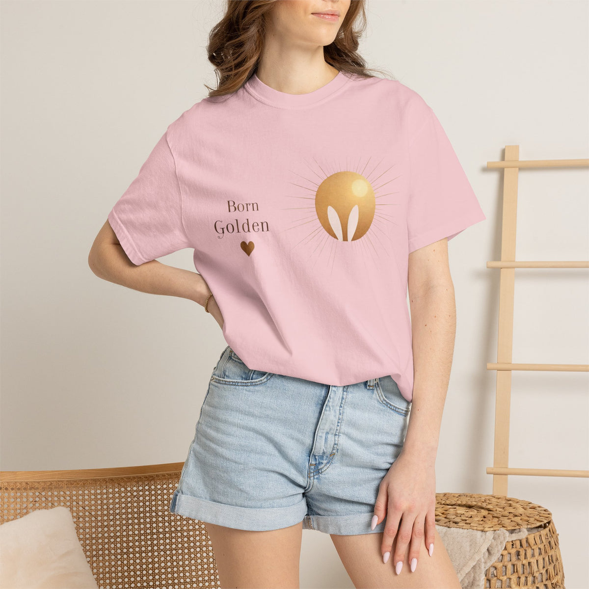 JK Born Golden Tee — Minimal Sun Badge Graphic T-Shirt