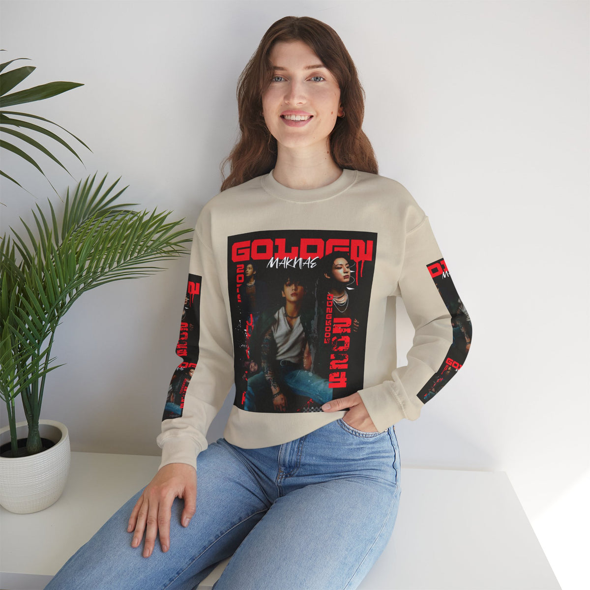 Jungkook Graphic Crewneck Sweatshirt — "GOLDEN"  Inspired Photo Print