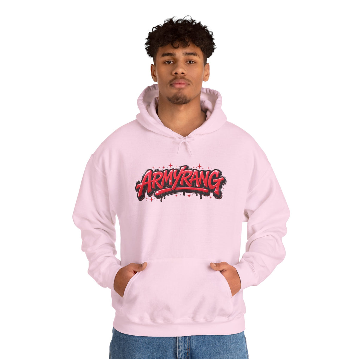 ArmyRang Graffiti Hoodie — Streetwear Pullover with Bold Red Logo