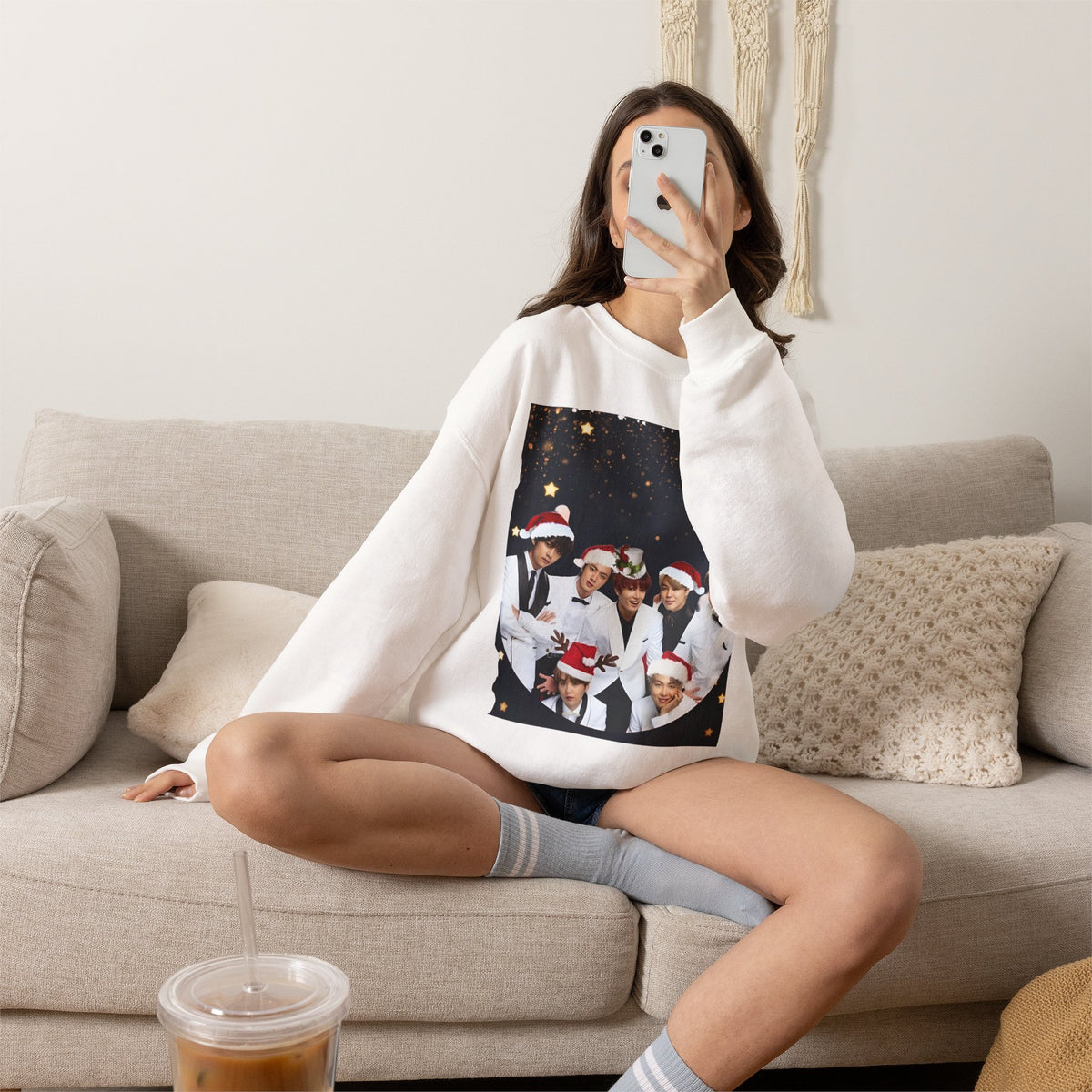 BTS Holiday Crewneck Sweatshirt — Festive Group Photo Design