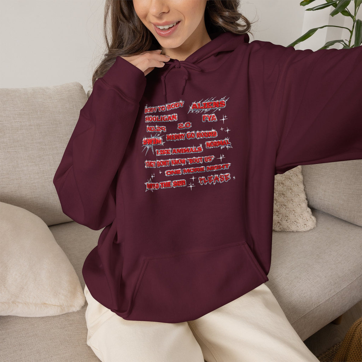 BTS Text Graphic Hoodie —  Red Script Sweatshirt