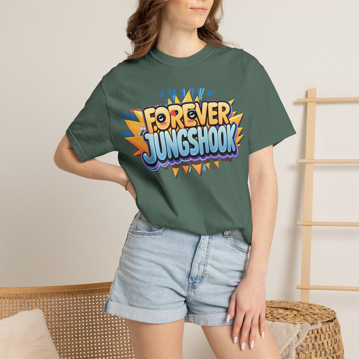 Forever Jungshook T-Shirt — Colorful Fan Graphic Tee