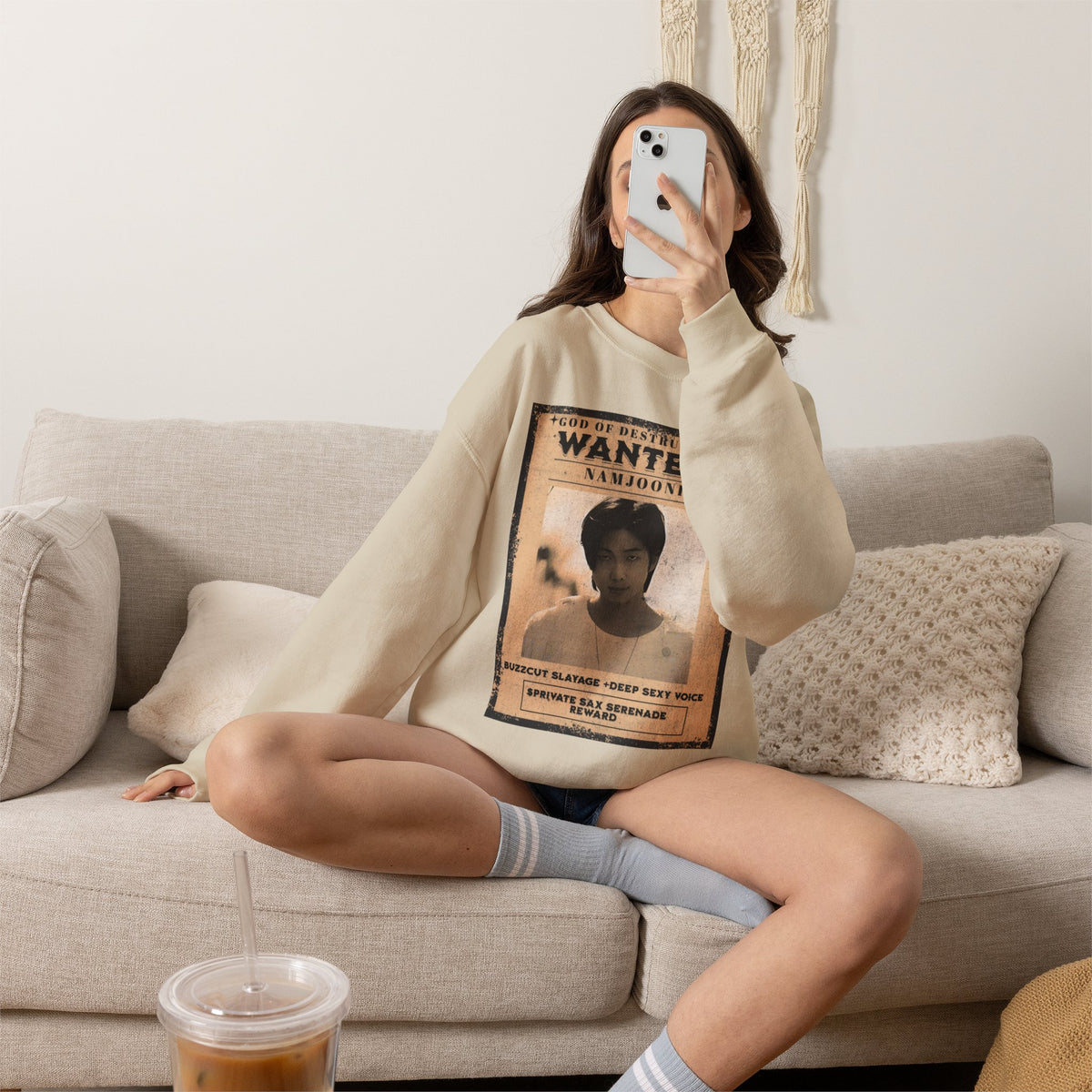 Wanted Poster Crewneck Sweatshirt — 'Wanted: Namjoonie' Vintage K-Pop Graphic
