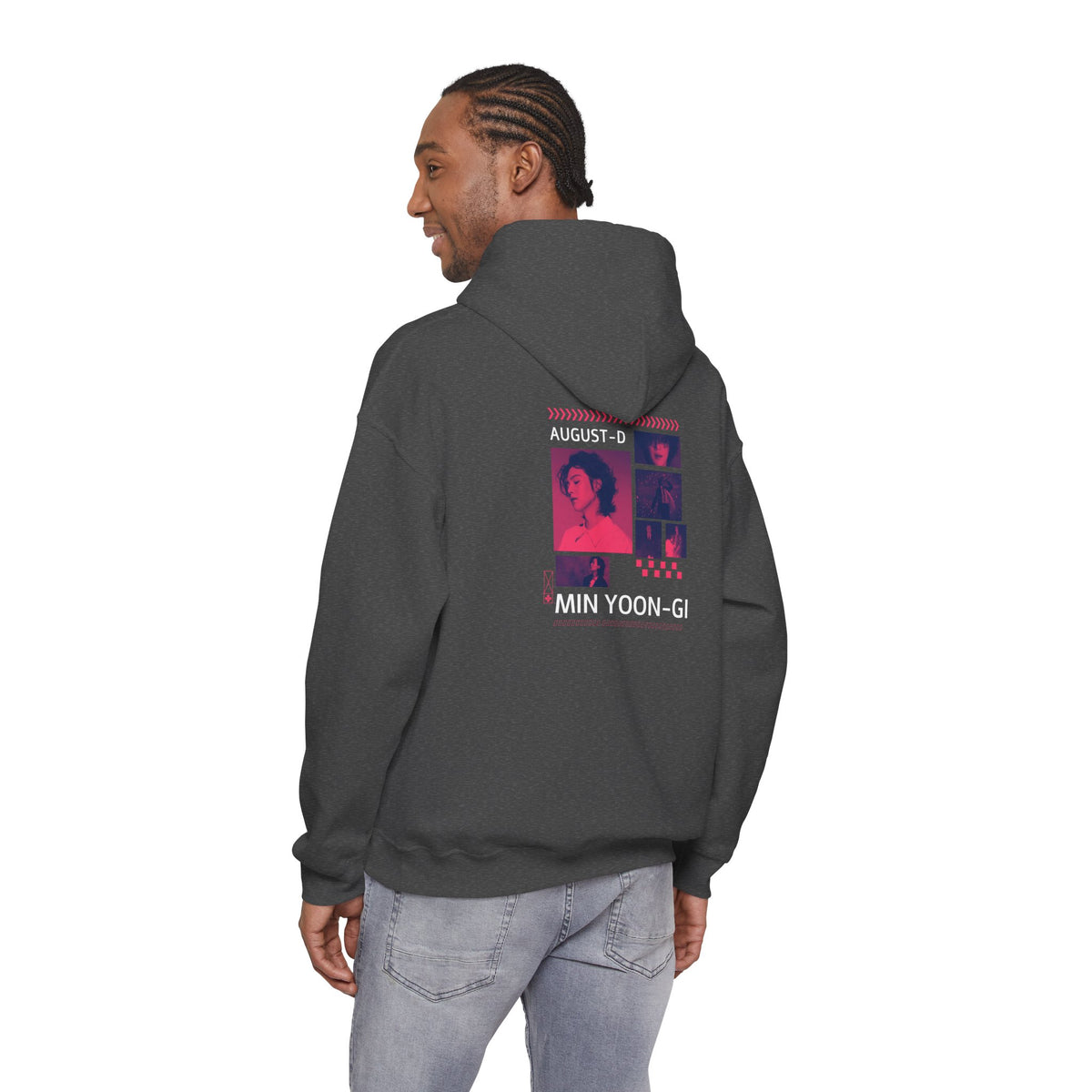 Suga Photo Collage Hoodie — Retro Pink Portraits Grid Design