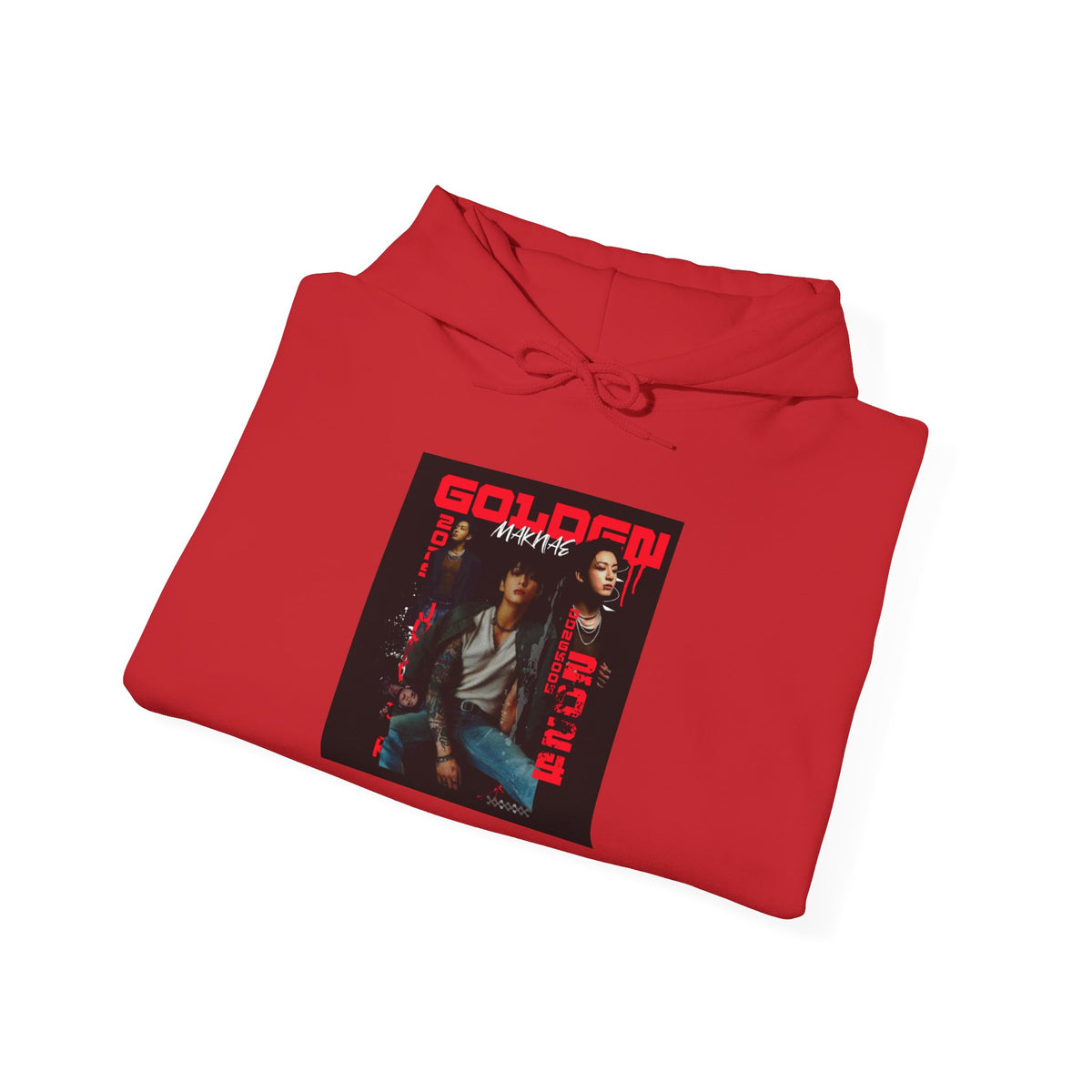 JK Hoodie - 'GOLDEN MAKNAE' Portrait Graphic Hoodie (Red Noir Band Art)
