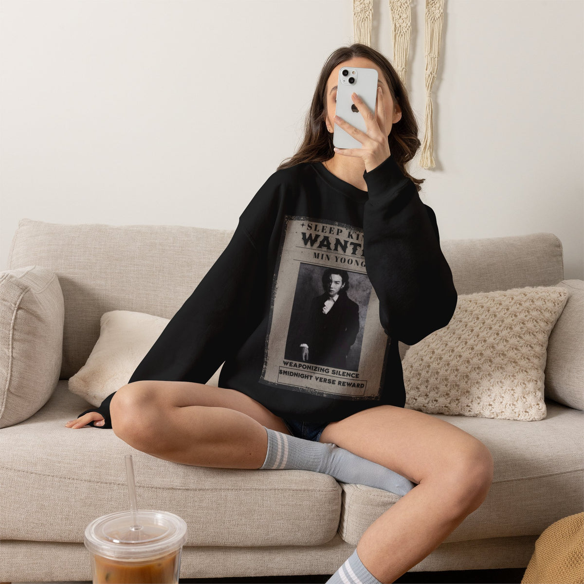 Suga Wanted Poster Crewneck Sweatshirt – Vintage 'Sleep King' Graphic
