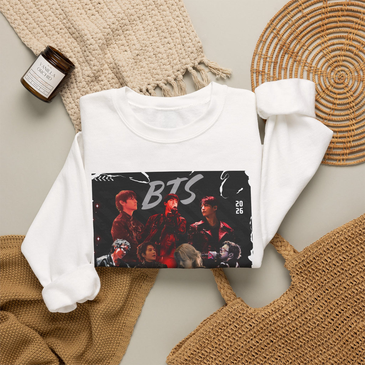 K-Pop Graphic Crewneck Sweatshirt — BTS Aesthetic Fan Design
