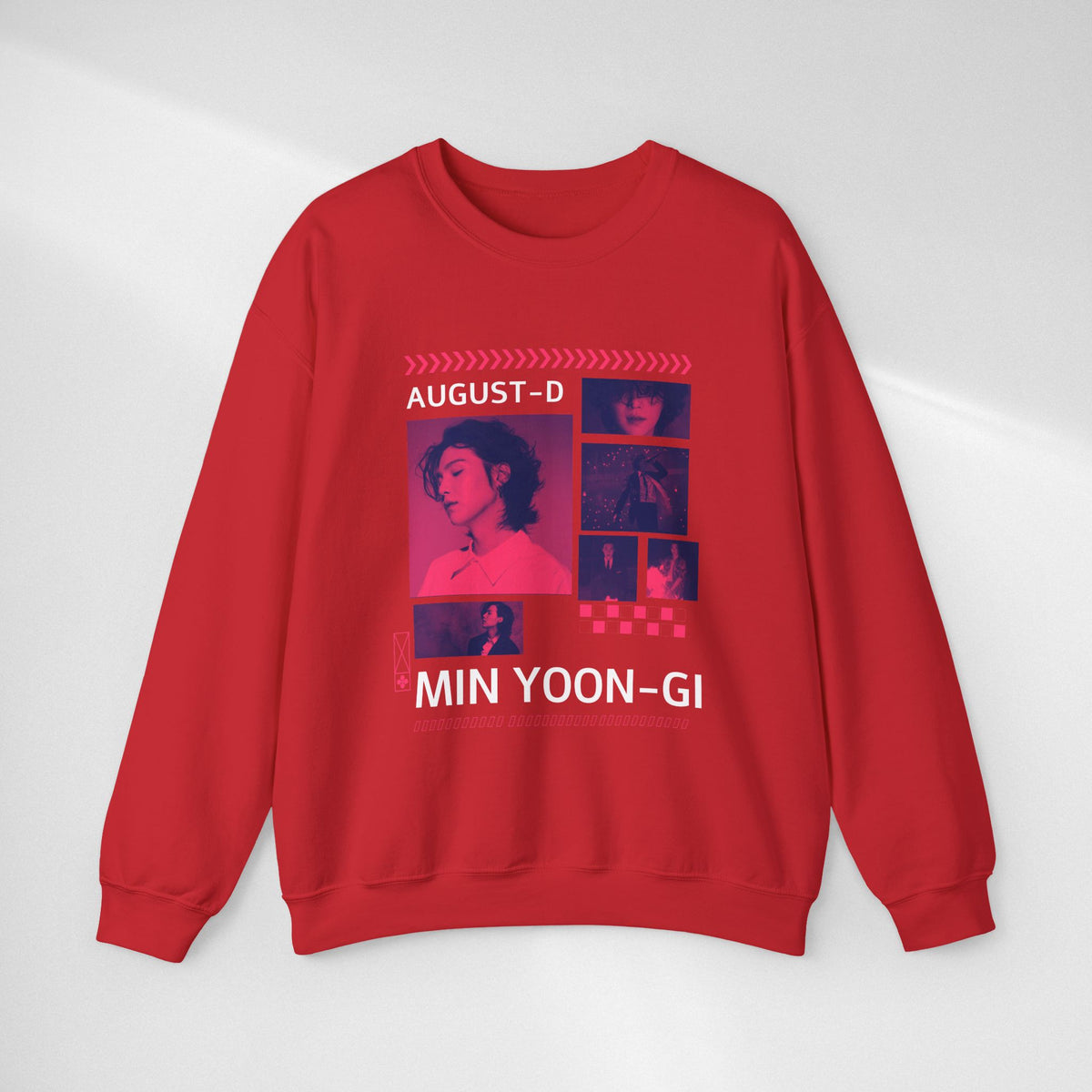 Suga Retro Photo Collage Sweatshirt — Pink Neon Portrait Crewneck