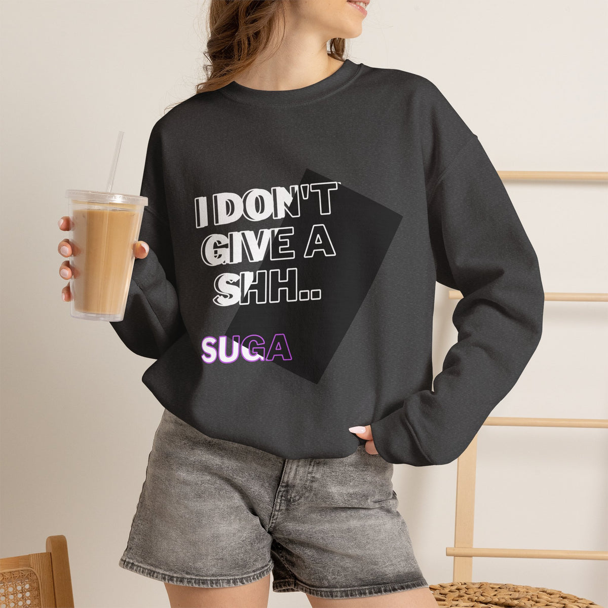 Suga Fan Crewneck Sweatshirt — "I Don't Give A Shh... Suga" Graphic