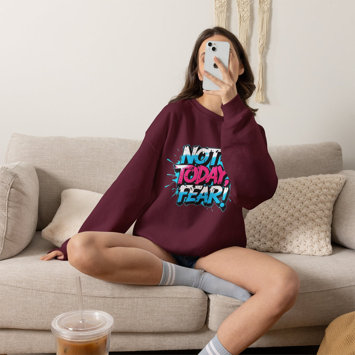 Crewneck Sweatshirt — "Not Today, Fear!" BTS Graffiti Motivational Sweatshirt