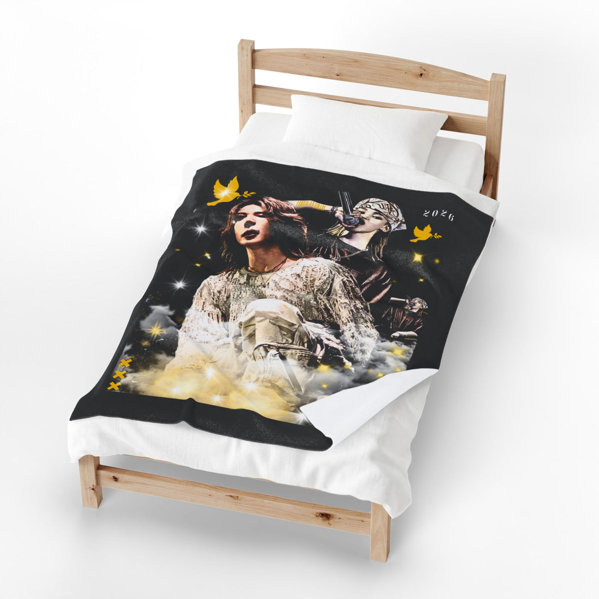 Jimin Velveteen Plush Blanket — Vintage Concert Collage Throw (Singer Portrait)