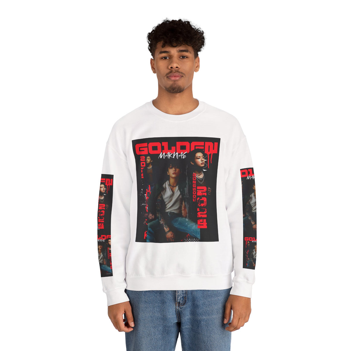 Jungkook Graphic Crewneck Sweatshirt — "GOLDEN"  Inspired Photo Print