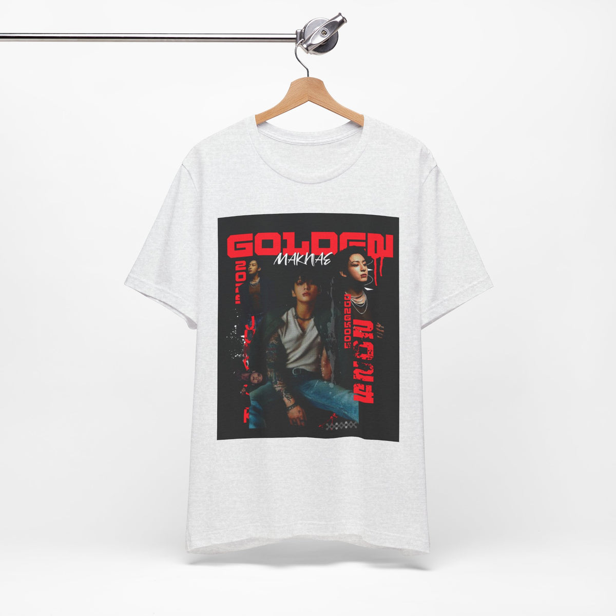Jungkook Graphic Tee — Golden (Red Text)