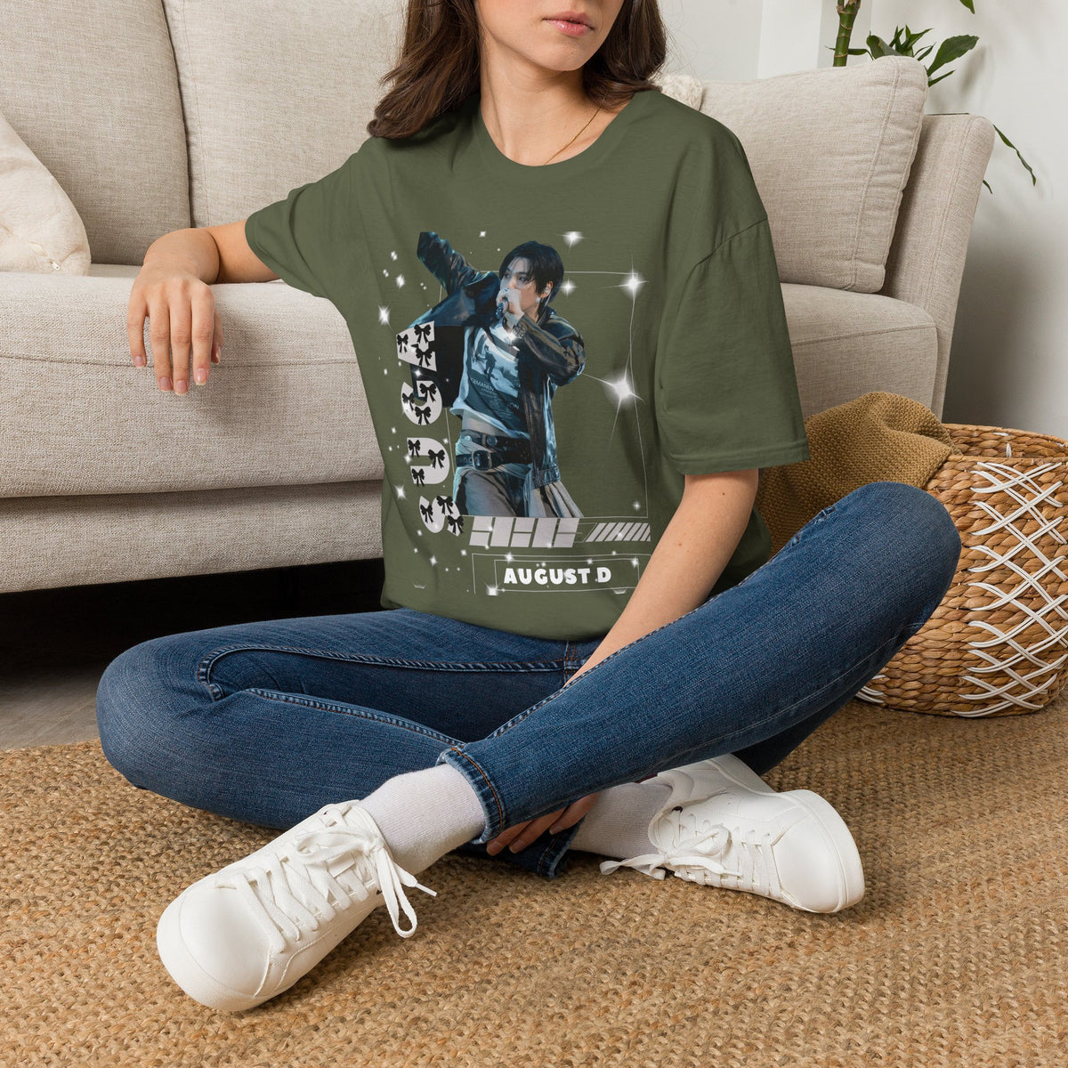 Vintage K-Pop Idol Graphic Tee — "SUGA 93" Sparkle Jersey Shirt