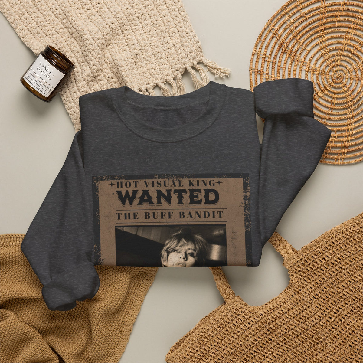 Wanted Poster Crewneck Sweatshirt — Vintage 'Buff Bandit' Graphic