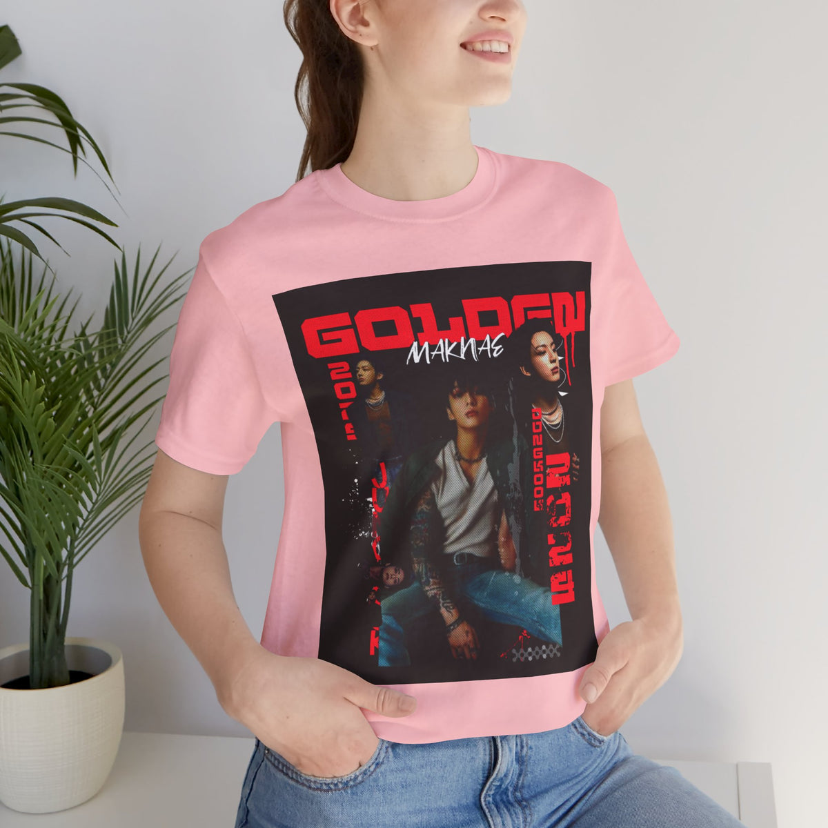 Jungkook Graphic Tee — Golden (Red Text)