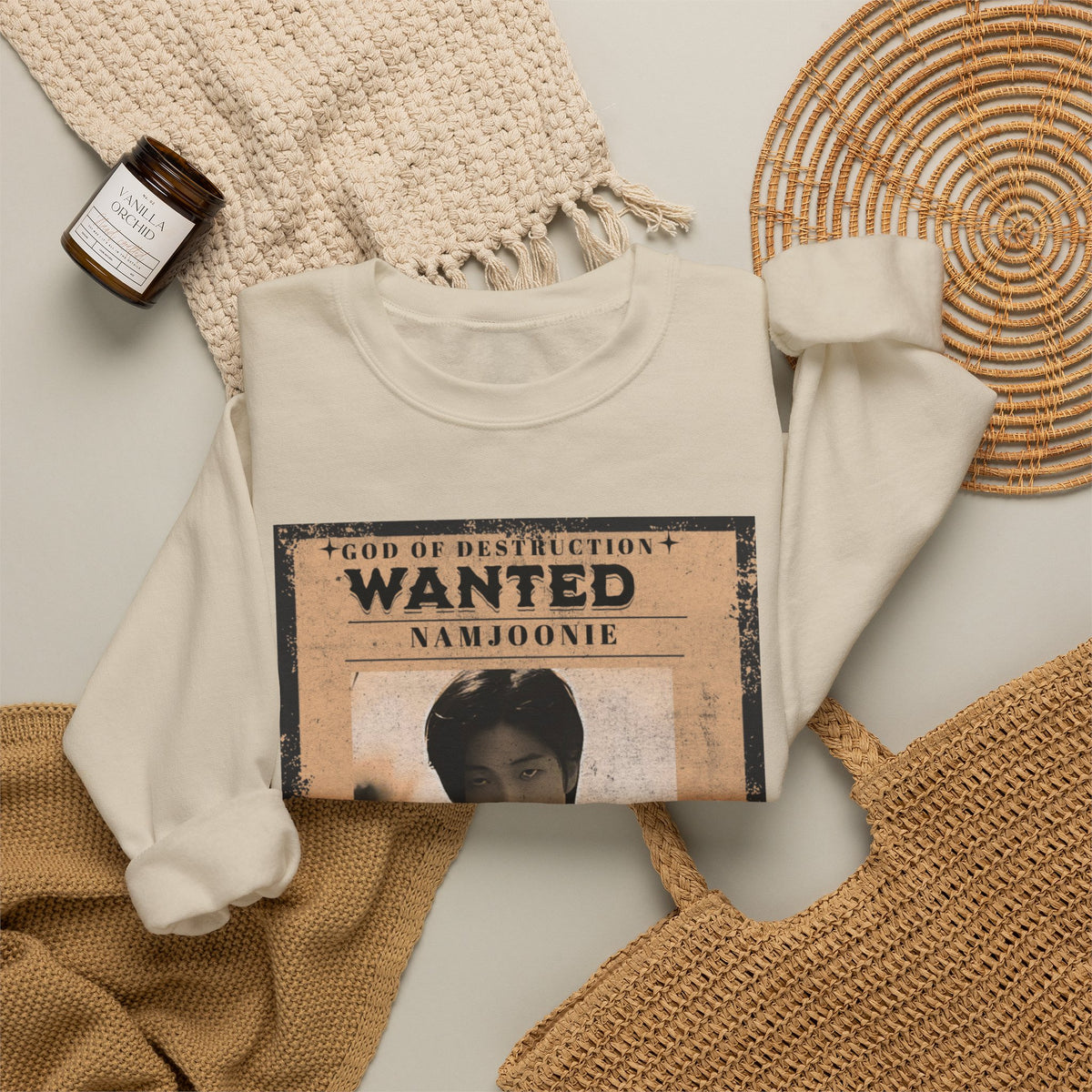 Wanted Poster Crewneck Sweatshirt — 'Wanted: Namjoonie' Vintage K-Pop Graphic