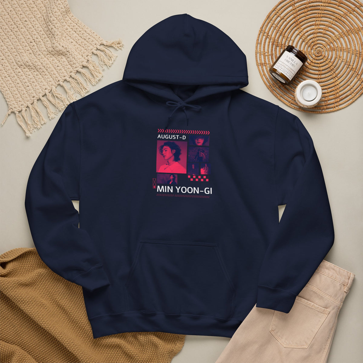Suga Photo Collage Hoodie — Retro Pink Portraits Grid Design