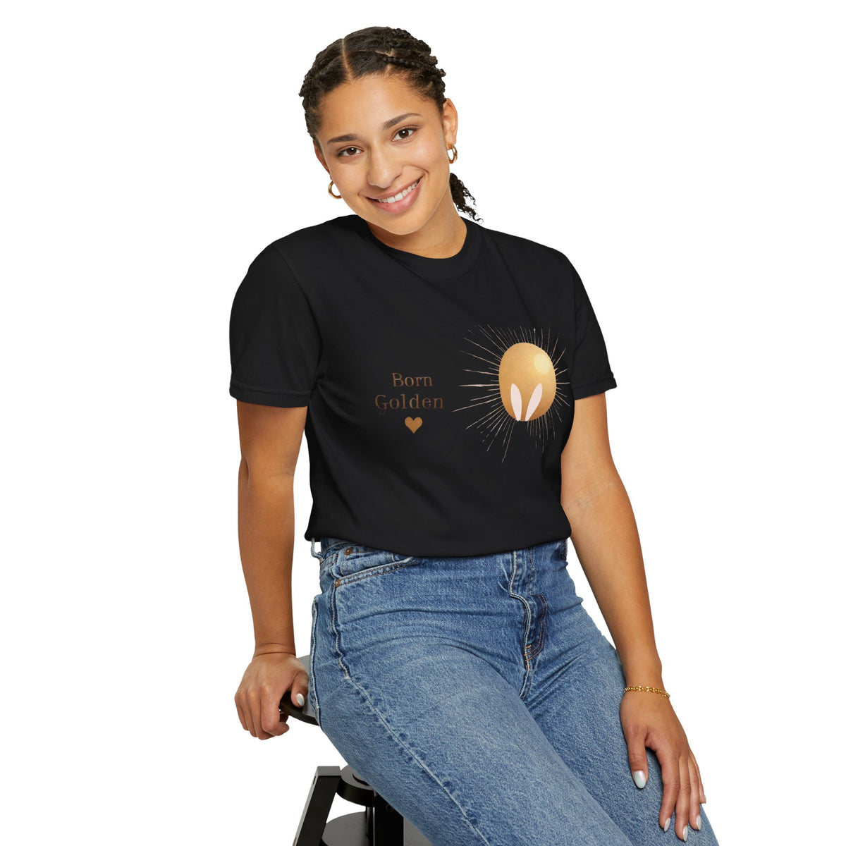 JK Born Golden Tee — Minimal Sun Badge Graphic T-Shirt