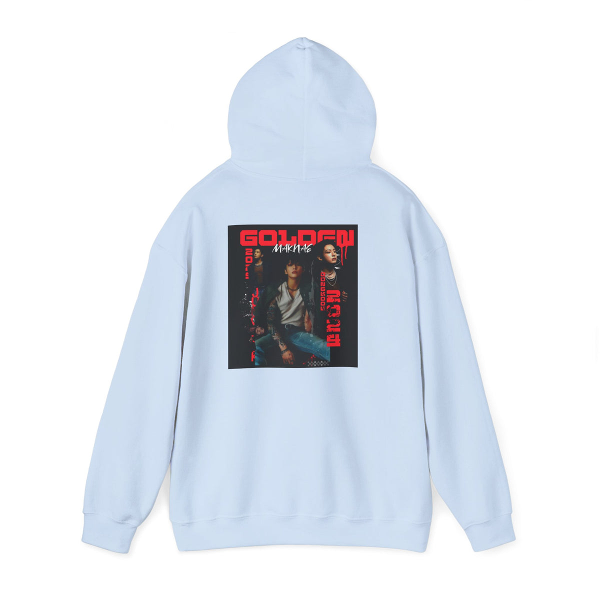 JK Hoodie - 'GOLDEN MAKNAE' Portrait Graphic Hoodie (Red Noir Band Art)