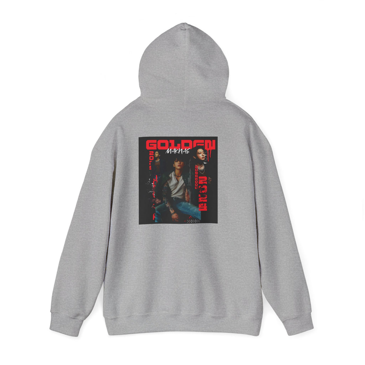 JK Hoodie - 'GOLDEN MAKNAE' Portrait Graphic Hoodie (Red Noir Band Art)