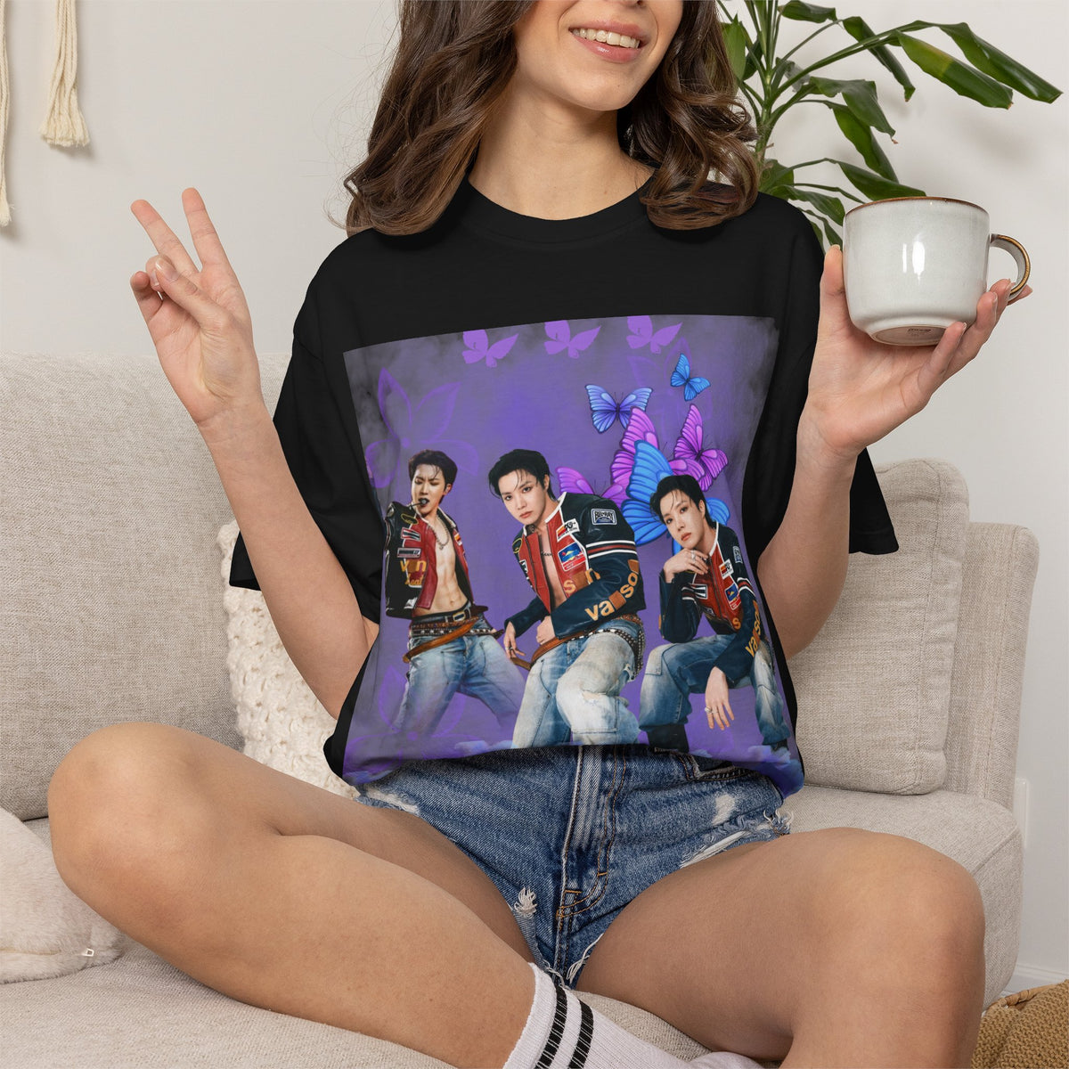 JHOPE Graphic T-Shirt — Purple Floral Portrait Tee