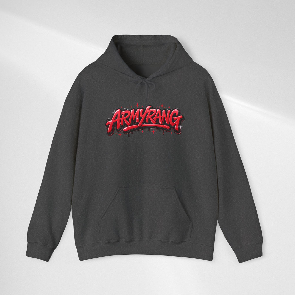 ArmyRang Graffiti Hoodie — Streetwear Pullover with Bold Red Logo