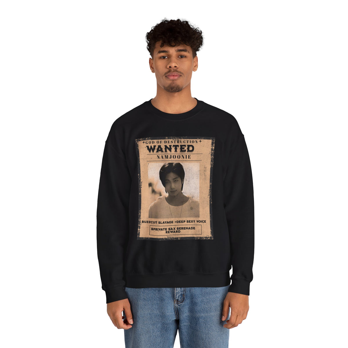 Wanted Poster Crewneck Sweatshirt — 'Wanted: Namjoonie' Vintage K-Pop Graphic