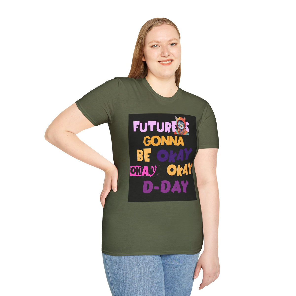 T-Shirt — “Future’s Gonna Be Okay” Positive Cat Graphic Tee