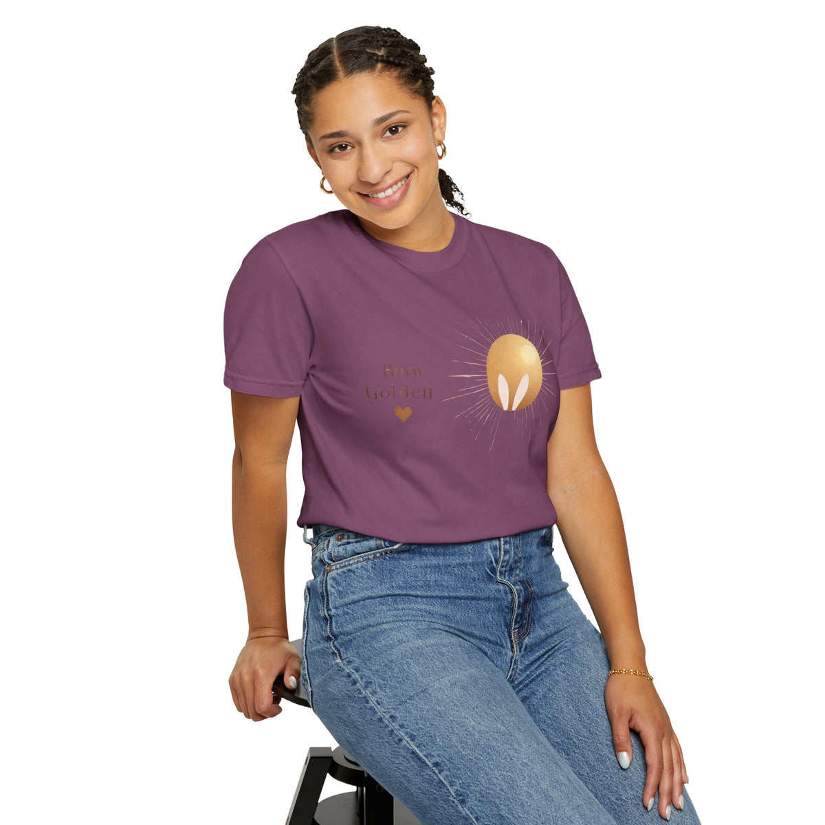 JK Born Golden Tee — Minimal Sun Badge Graphic T-Shirt