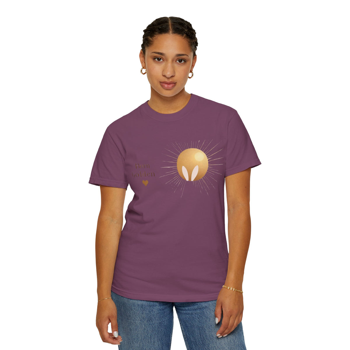JK Born Golden Tee — Minimal Sun Badge Graphic T-Shirt