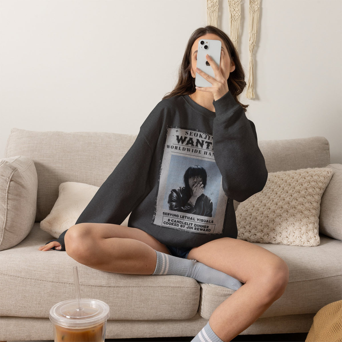 Crewneck Sweatshirt — 'Seojin Wanted: Worldwide Handsome' Vintage Poster Graphic