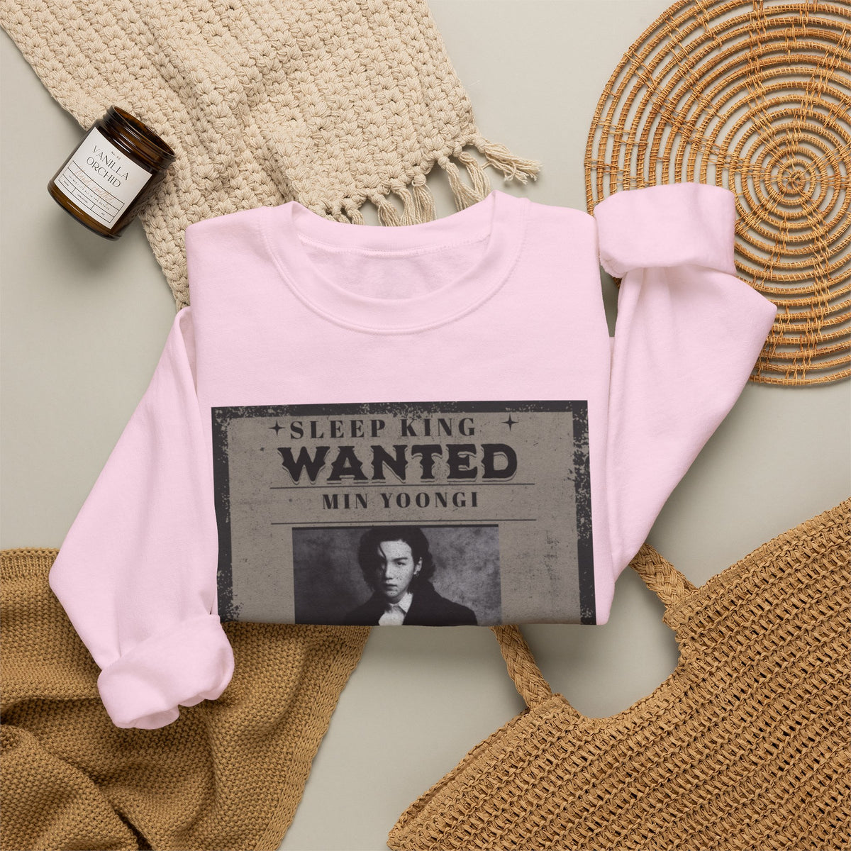 Suga Wanted Poster Crewneck Sweatshirt – Vintage 'Sleep King' Graphic