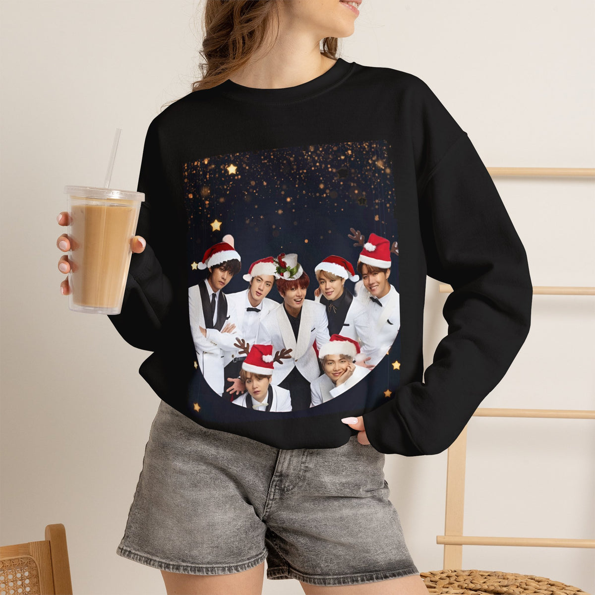 BTS Holiday Crewneck Sweatshirt — Festive Group Photo Design