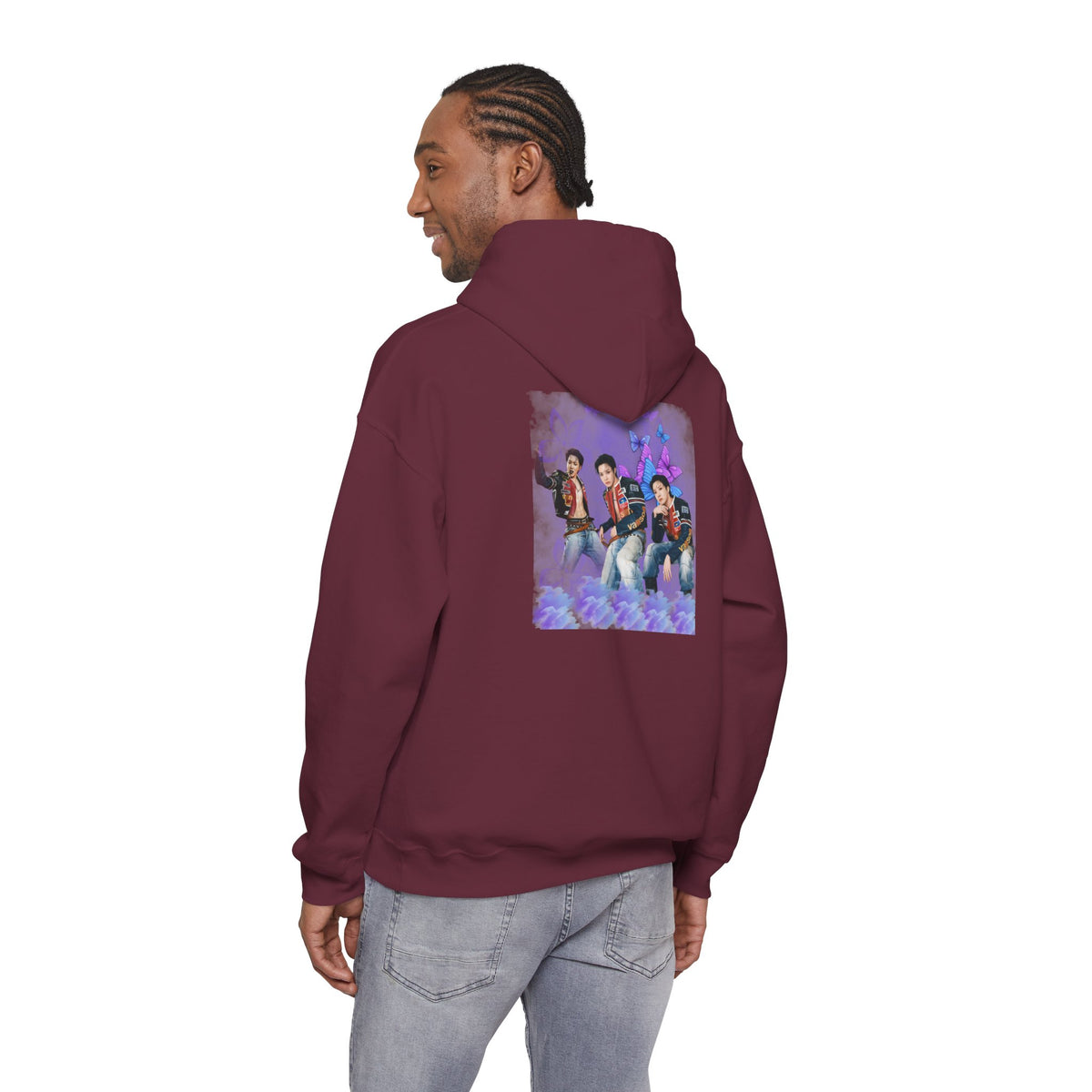 JHOPE Photo Hoodie — Purple Watercolor Floral Crew Sweatshirt