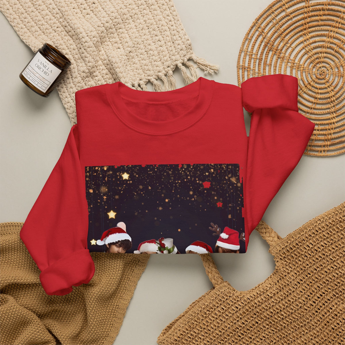 BTS Holiday Crewneck Sweatshirt — Festive Group Photo Design