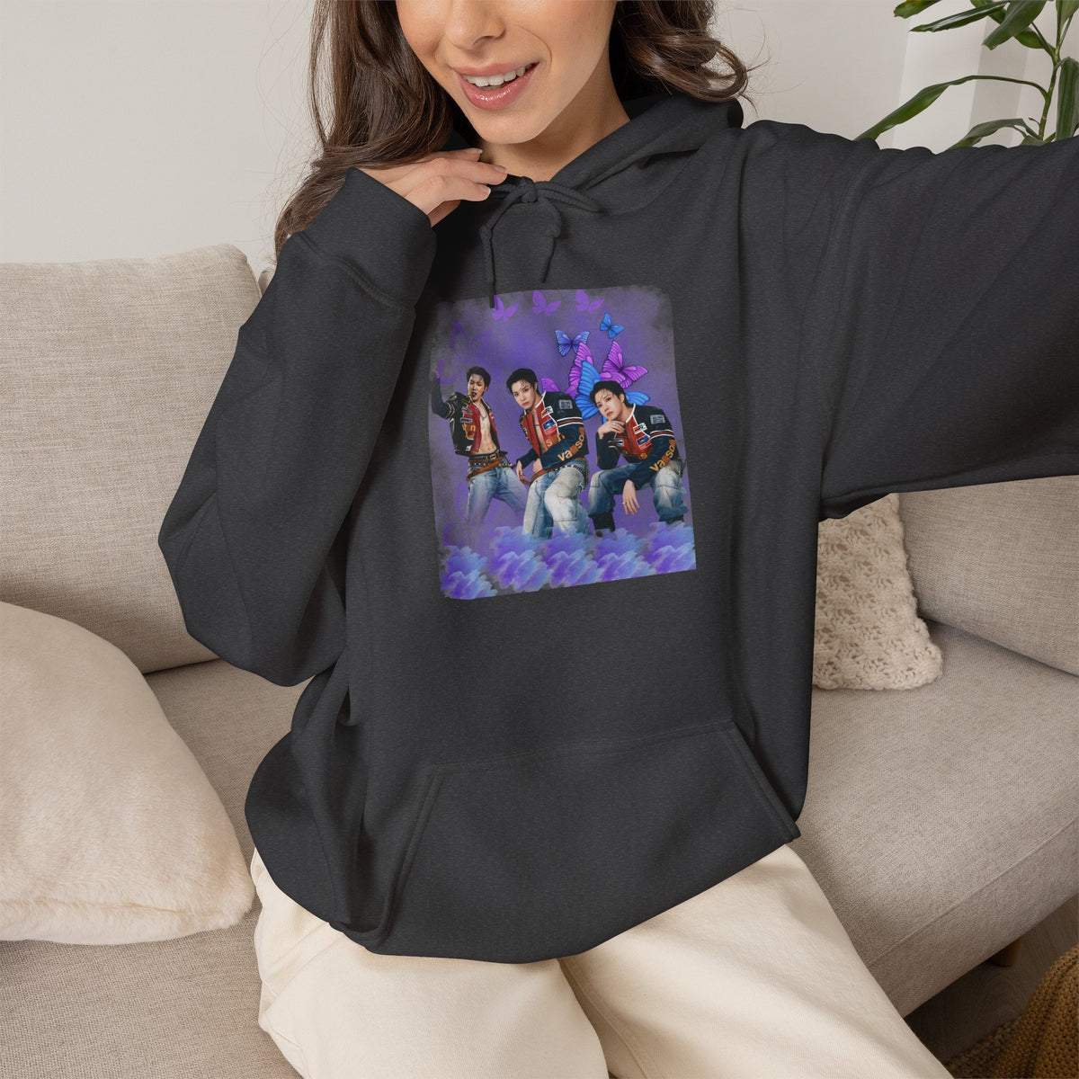 JHOPE Photo Hoodie — Purple Watercolor Floral Crew Sweatshirt