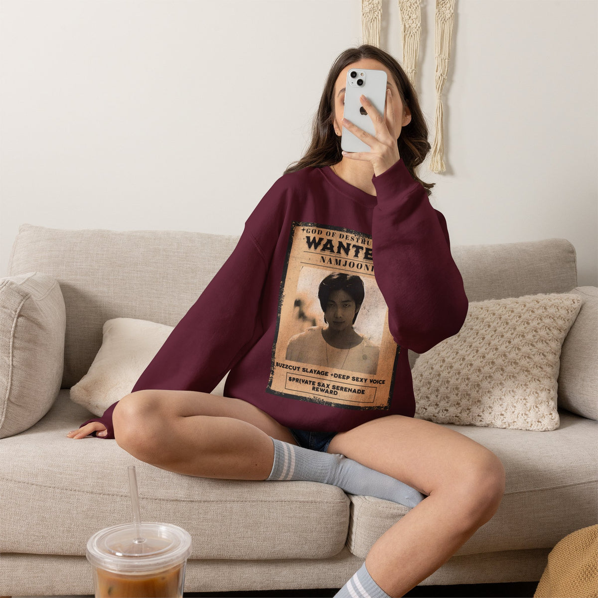 Wanted Poster Crewneck Sweatshirt — 'Wanted: Namjoonie' Vintage K-Pop Graphic