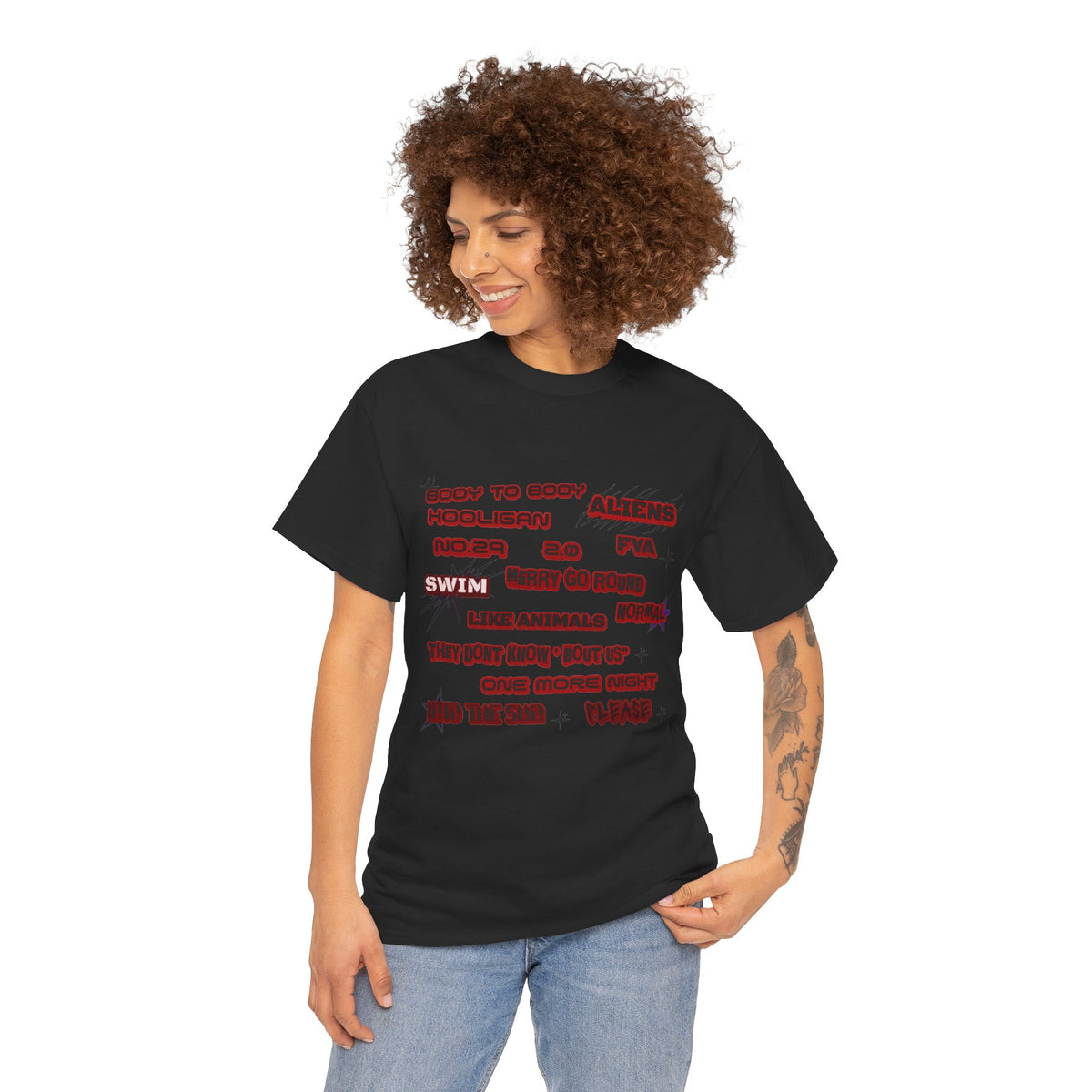 BTS ARIRANG Graphic Tee — Distorted Red Text Band Shirt