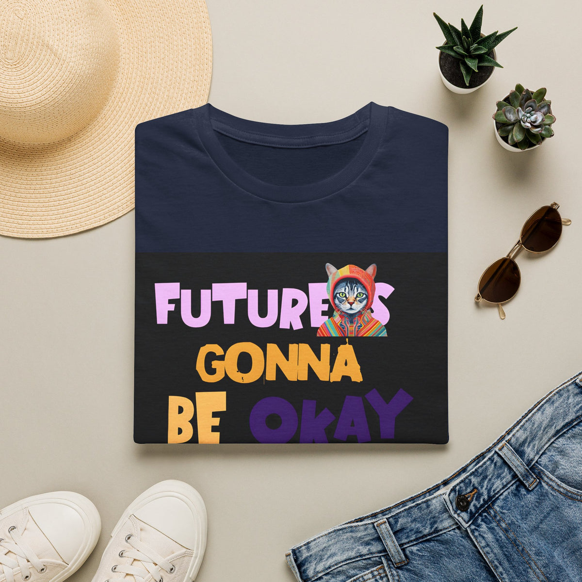 T-Shirt — “Future’s Gonna Be Okay” Positive Cat Graphic Tee